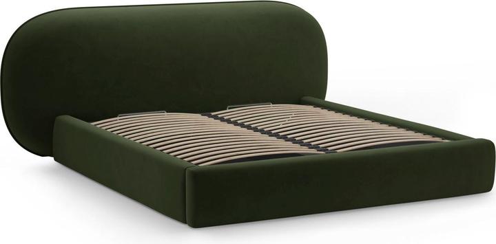 Actual product image Micadoni Velvet Storage Bed With Headboard, "Ovalo", Army Green, 234x270x96 Made in Europe (180 x 200 cm)