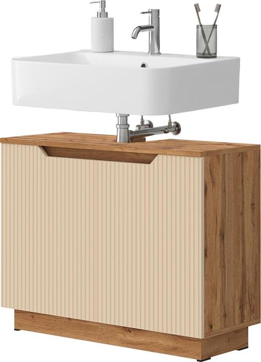 Actual product image Vicco Waschbeckenunterschrank Lotta, Eiche/Kaschmir gestreift, 79.6 x 62.1 cm mit 2 Türen (79.60 x 32 x 62.10 cm)