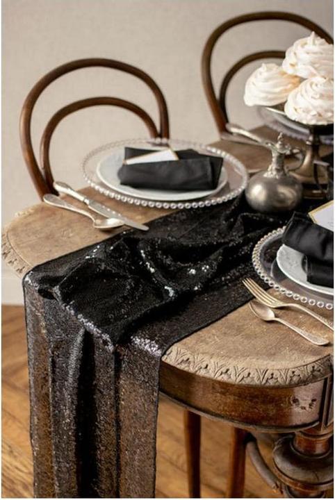 Actual product image Partydeco Tischläufer mit schwarzen Pailletten