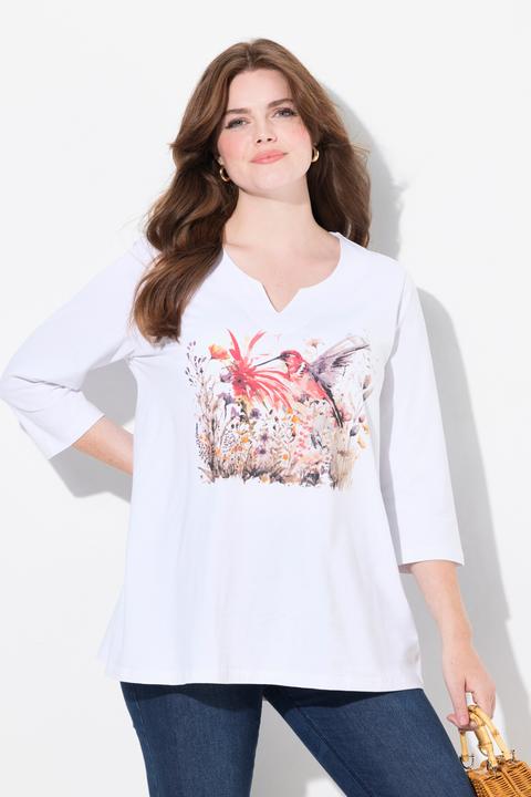 Immagine prodotto Ulla Popken Maglia dal taglio svasato con fiori, scollo a tunica e maniche a 3/4 (62)