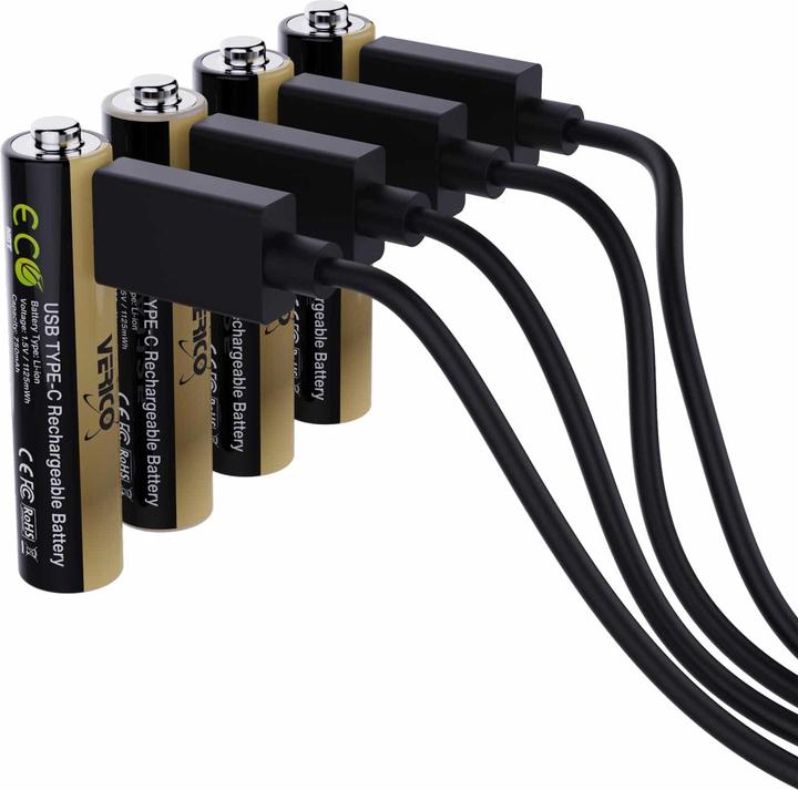 Actual product image Verico LoopEnergy 4-Pack AAA PRO - Wiederaufladbare USB-C Batterie AA 1,5V 1125mWh (750mAh) Li-Ion (4 pcs., AAA, 750 mAh)