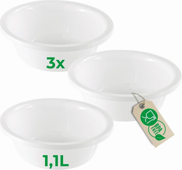Actual product image Novaliv 3x Spülschüssel Rund 1,1L, D20 cm, Weiss, BPA-frei Spülmaschinenfest Ideal für Küche und Camp