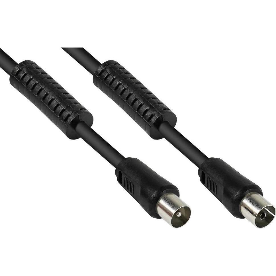Varia SO-33518 - TV Antennenkabel, Koax Stecker an Koax Buchse, 2x Ferritkern, 95dB, 75 Ohm, schwarz, 10m, Cavo antenna