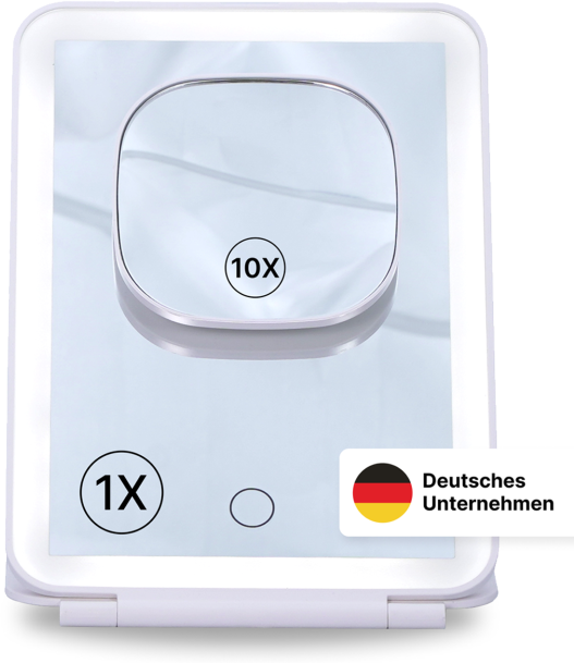 Produktbild Reisespiegel klappbar mit magnetischem 10-fach Spiegel und LED Akku Beleuchtung