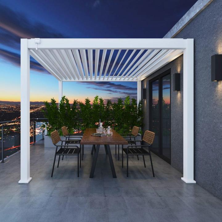 Produktbild Weide Pergola Deluxe Plus 4x4m mit Lamellendach Weiss (400 cm, 400 cm)