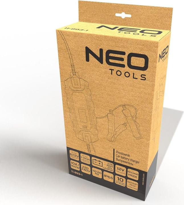 Actual product image Neo Automatic charger 10A/160W 3-200Ah for acid / AGM / GEL batteries (12V, 10 A)