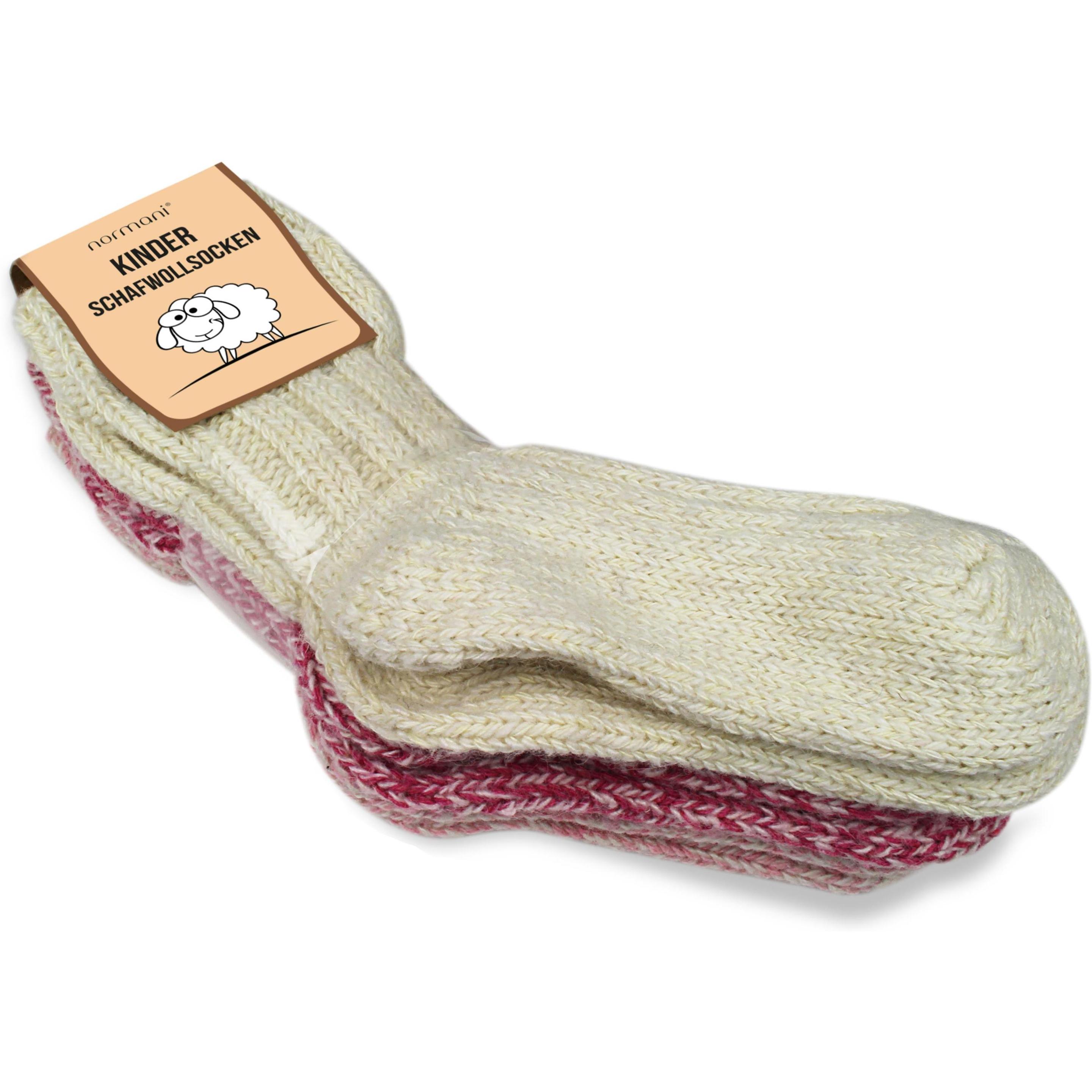 Normani, Unisex, Socken, 3 Paar Kinder Norwegersocken mit Schafwolle, Rot, Rosa, Weiss, (3er Pack, 15 - 18)