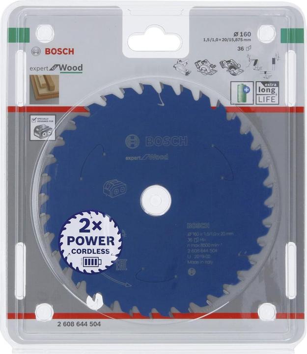 Produktbild Bosch Professional Zubehör Akku-Kreissägeblatt Expert for Wood, 160 x 1,5/1 x 20, 36 Zähne