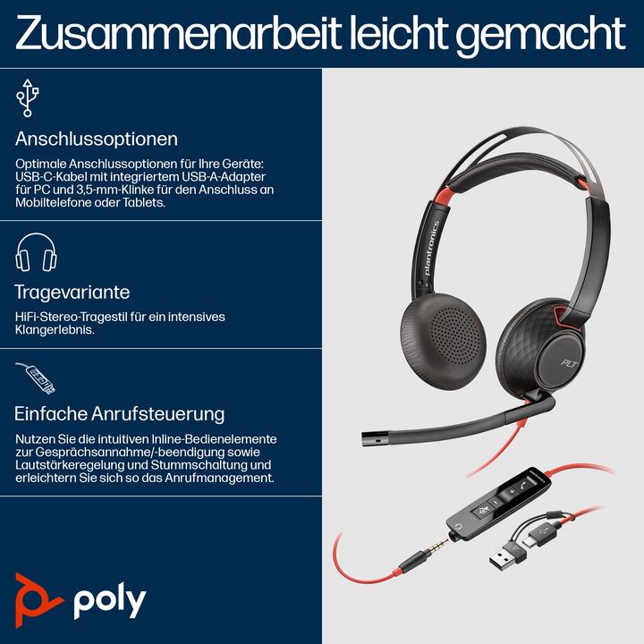 Image du produit Poly Blackwire 5220 USB-C (Filaire, USB-C, Skype)
