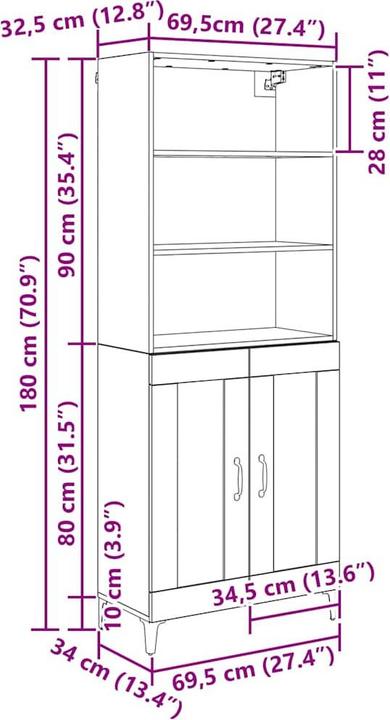 Produktbild vidaXL Sideboard (69.5 x 34 x 180 cm)