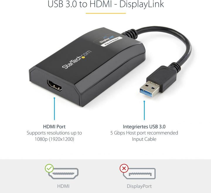 Produktbild StarTech USB 3.0 To HDMI Video Adapter (HDMI, 9 cm)