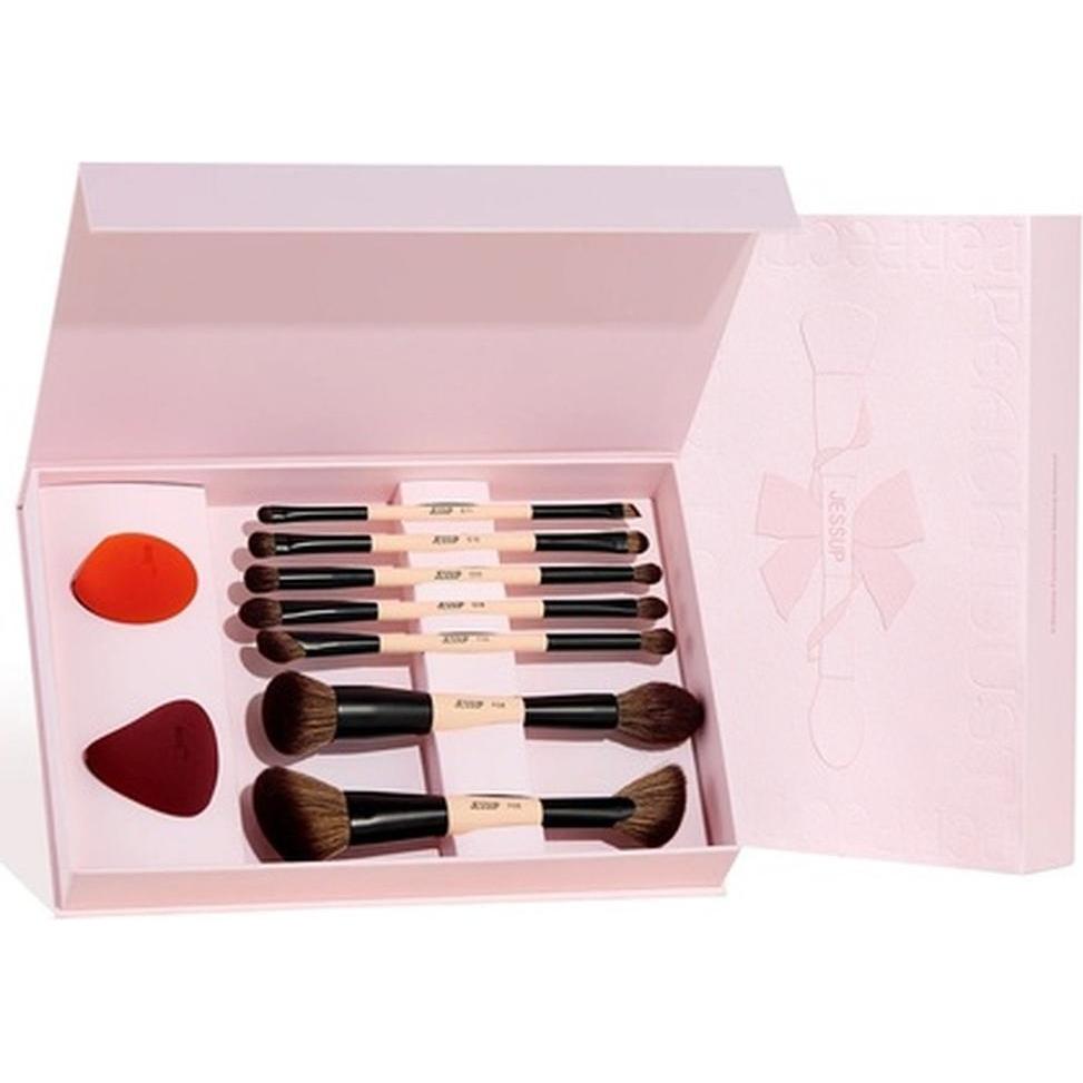 Jessup Jessupset Peach Dust Perfection Beauty Kit - 7 doppelseitige Makeup-Pinsel und 2 Makeup-Schwämme (Set) (T506)