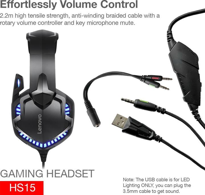Actual product image Lenovo Gaming Headphones HS15 (Cable)