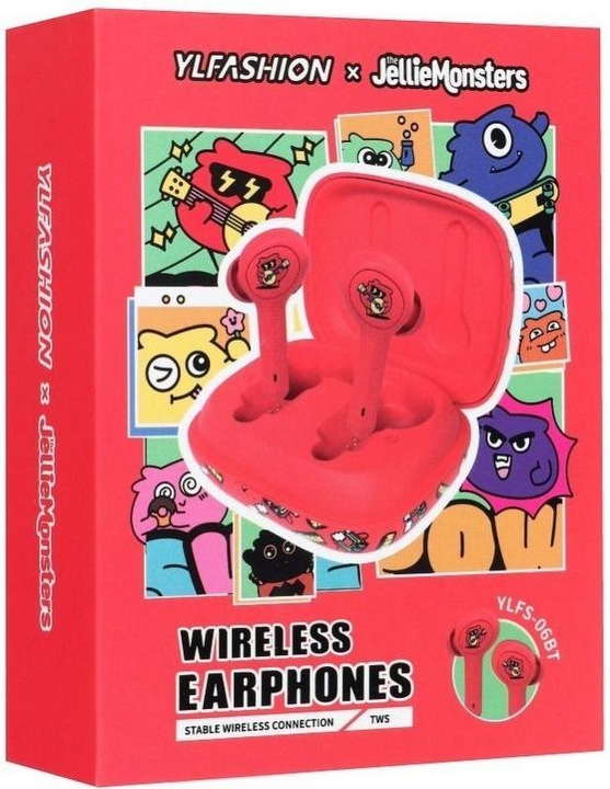 Immagine prodotto Jellie Monster Cuffie cablate Jellico auricolari wireless bluetooth TWS YLFS-06BT rosso (Nessuna soppressione del rumore, 5 h, Cablato)