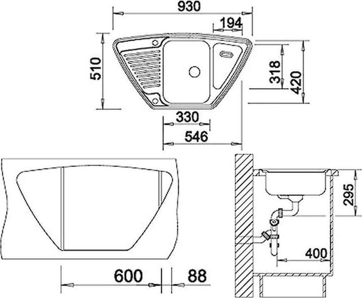 Actual product image Blanco Tipo 9 E (Top-mounted sink, 93 cm, 51 cm)