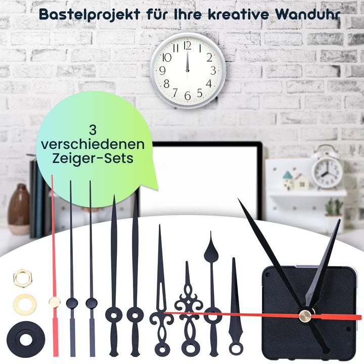 Produktbild Casativo 2er-Set Flüsterleises Uhrwerk-Komplettset mit 3 verschiedenen Zeigersets (2x)