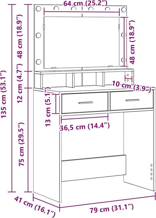 Produktbild VidaXL Schminktisch mit LED-Leuchten (79 x 41 x 135 cm)