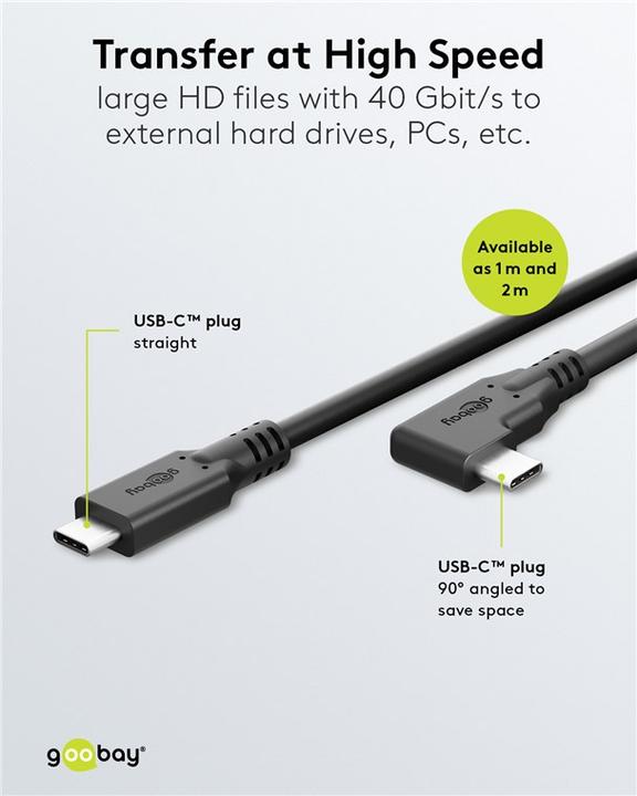 Actual product image Goobay USB-C-Kabel 90°, USB4, 1 m, schwarz (1 m, 240 W)