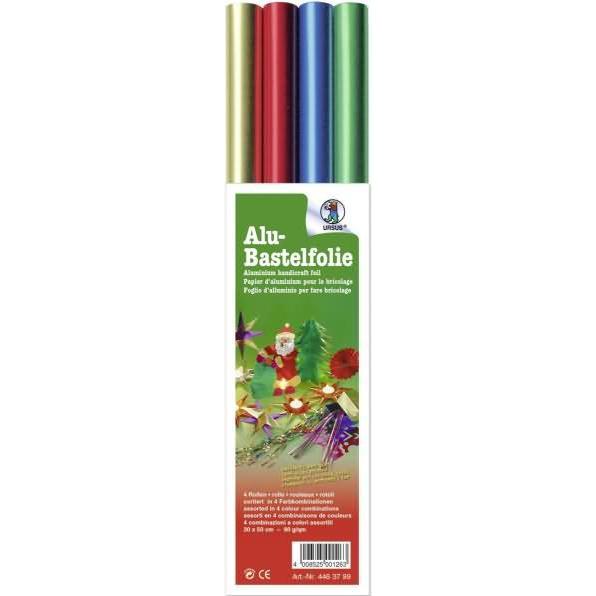 Ursus, Bastelpapier, Alufolie Rolle Polypackung 30x50cm VE=4 Rollen 4 Farben sortiert (1 x)