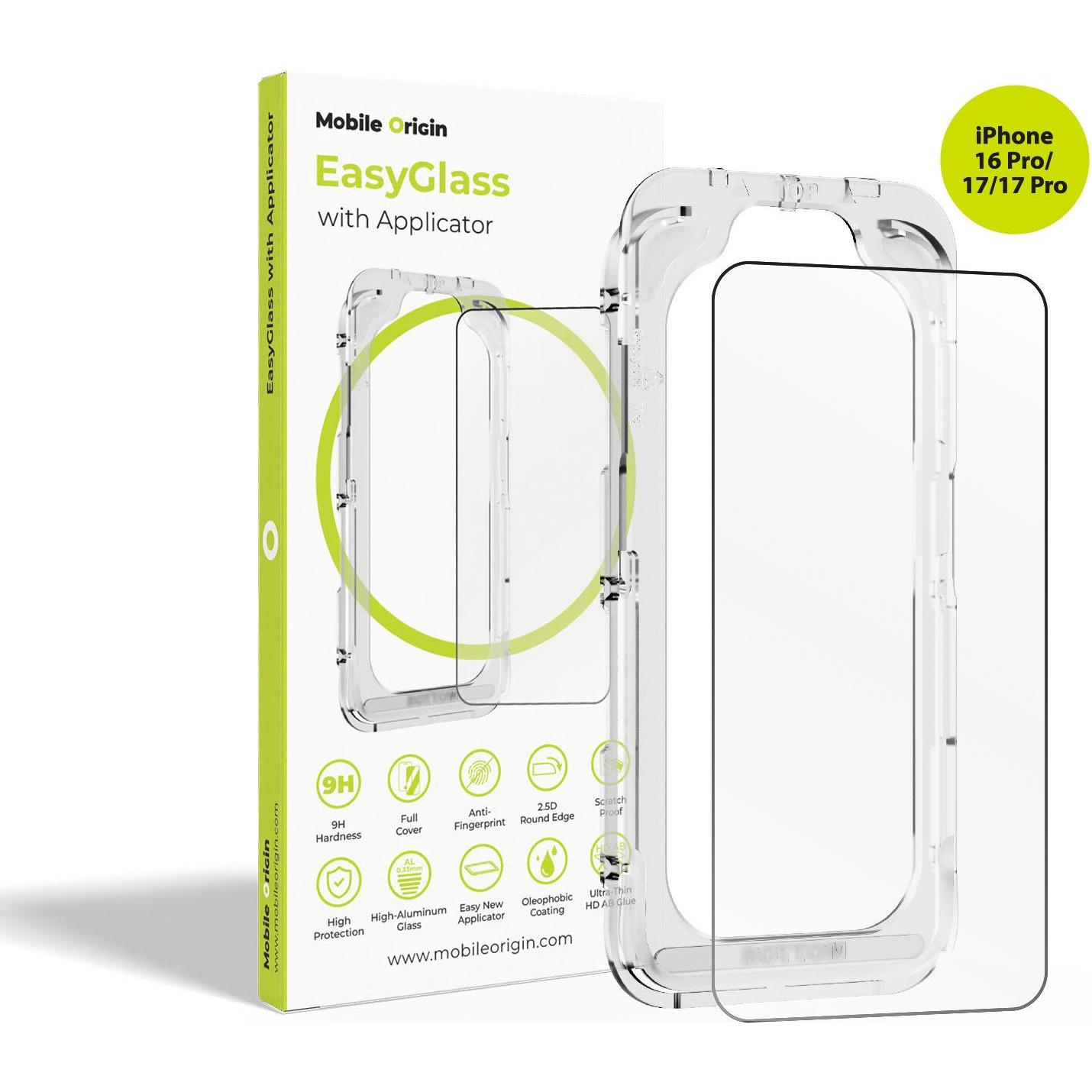 Mobile Origin EasyGlass with Applicator iPhone 16 Pro/17/17 Pro (Apple iPhone 16 Pro, Apple iPhone 17, Apple iPhone 17 Pro), Pellicola protettiva smar