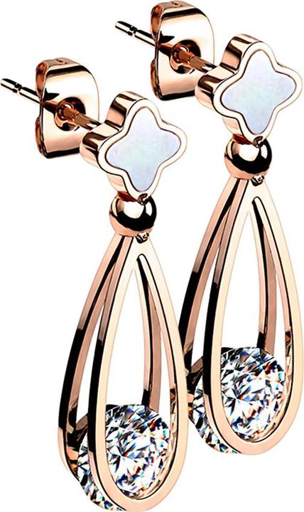 Immagine prodotto Star Piercing Orecchini a perno in oro rosa conchiglia e ciondolo a lacrima con cristallo (senza ottone, Acciaio chirurgico 316L)