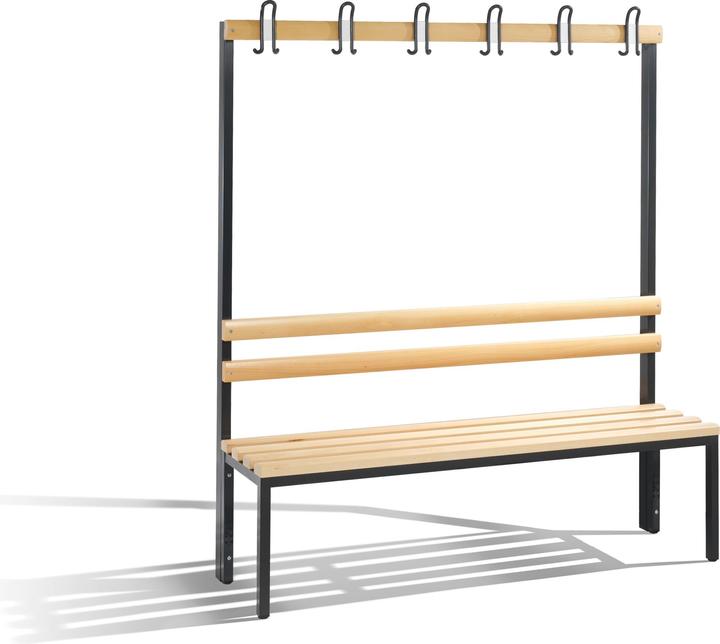 Actual product image C+P BASIC cloakroom bench, single sided, hook rail, beech, length 1500 mm. (150 cm, 165 cm)