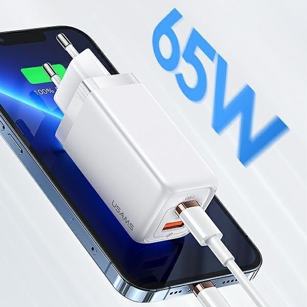Actual product image Usams Ład. siec. 1xUSB-C+1xUSB T47 65W PD Fast Charging Super Si biały/white CC153TC02 (US-CC153) (65 W)