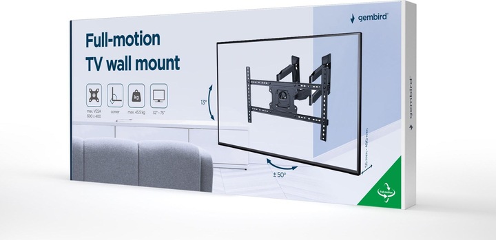 Immagine prodotto Gembird Supporto a parete per TV ad angolo con movimento completo (Muro, 75", 45.50 kg)