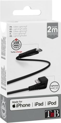 Produktbild T'nB CÂBLE USB TYPE C - LIGHTNING M/M 2M COUDÉ 180° (NOIR) (1 m)