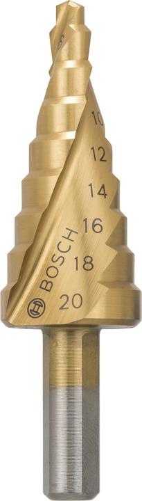 Produktbild Bosch Professional Zubehör Stufenbohrer HSS-TiN, 4 - 20 mm, 8 mm, 75 mm, 9 Stufen (20 mm)
