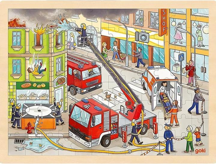 Actual product image Goki Fire brigade insert puzzle (96 pieces)