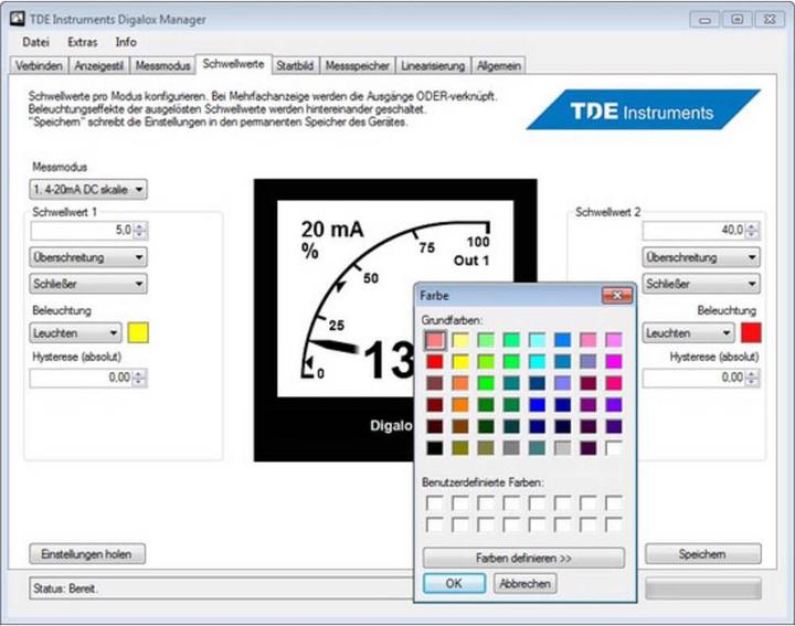 Immagine prodotto TDE Instruments Misuratore digitale da pannello Digalox Misuratore grafico DIN per 10V/20mA DC con display multiplo