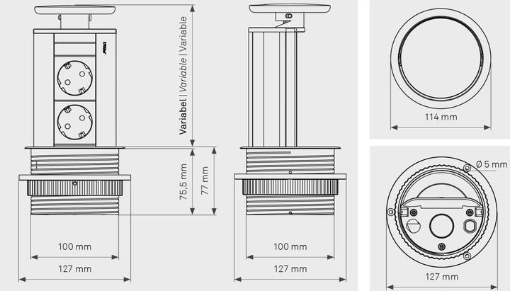 Actual product image Evoline Socket outlet lift (3 x, Type 23, 3 m)