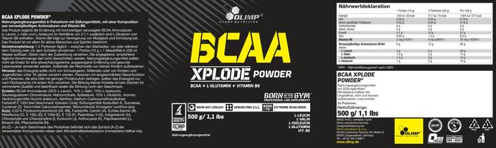 Nutritional values and ingredients Olimp Sport Nutrition BCAA Xplode (1 Piece, Powder, 500 g)