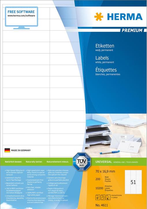 Actual product image Herma Universal labels A4