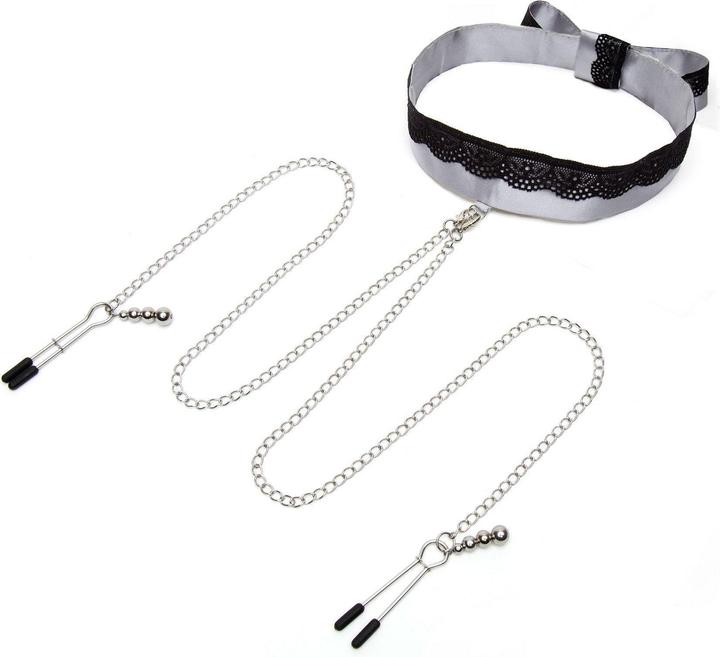 Produktbild Fifty Shades of Grey Play Nice Satin & Lace Collar & Nipple Clamps - Black