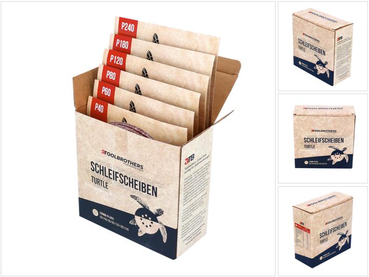 Actual product image Tool Brothers Toolbrothers TURTLE sanding set 150 mm Velcro 6 hole each 10x P40 / P60 / P80 / P120 / P180 / 240 (P120, P80, P40, P60, P240, P180)