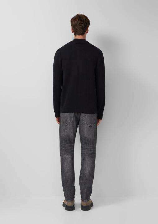 Produktbild s.Oliver Strickjacke Baumwoll-Strickjacke mit Stehkragen und Logo-Patch (L)