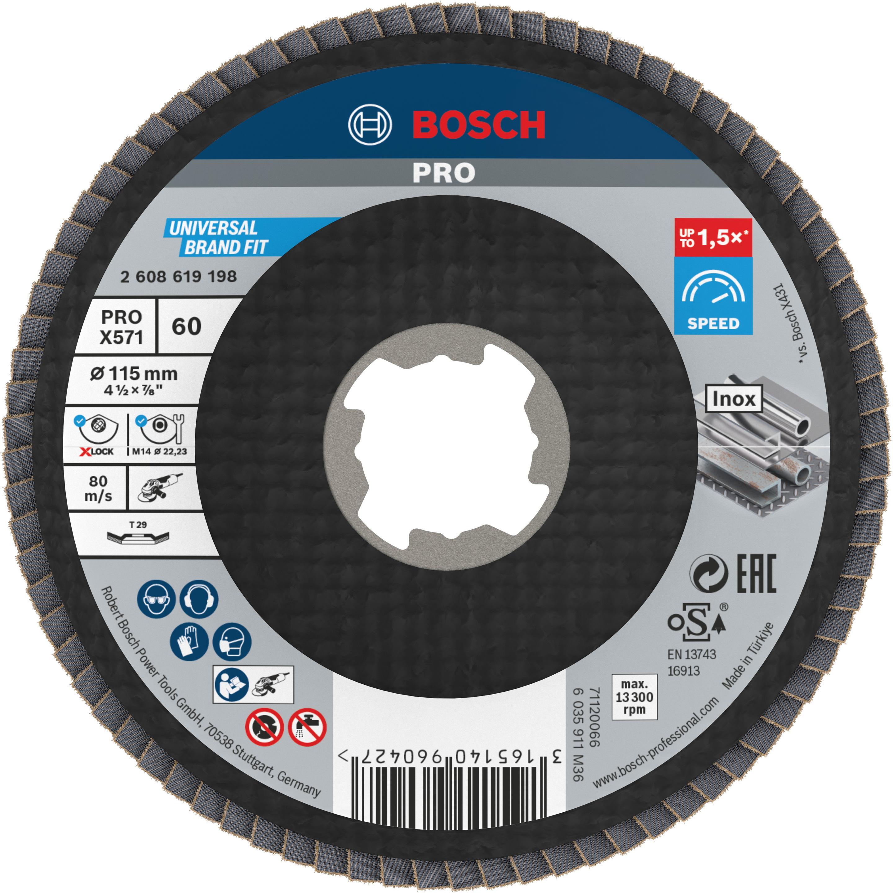 Thumbnail - Bosch Professional Zubehör, Schleifmittel, PRO X571 X-Lock Fächerschleifscheibe, 115 mm, G60 (60)