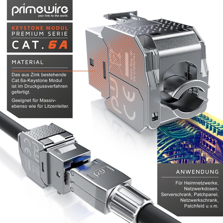 Image du produit Primewire 4x Keystone Modul CAT.6a für LAN Kabel Stecker feldkonfektionierbar, RJ45 Buchse zu Netzwerkkabel (Module Keystone)