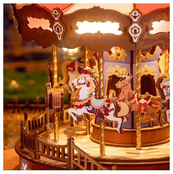 Image du produit Robotime Rolife Κατασκευή DIY Ξύλινο Παζλ 3D Μουσικό Κουτί Classic Carousel 265 κομμάτια για 14+ ετώ