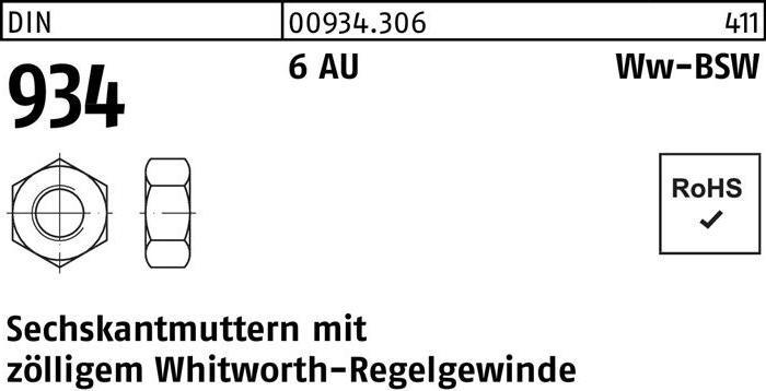 Produktbild Sechskantmutter DIN 934 WW 2 6 Automatenstahl (G2")