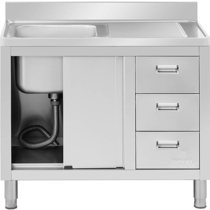 Image du produit Royal Catering Plonge inox sur meuble - 1 bac - - Acier inoxydable - 400 x 400 x 300 mm
