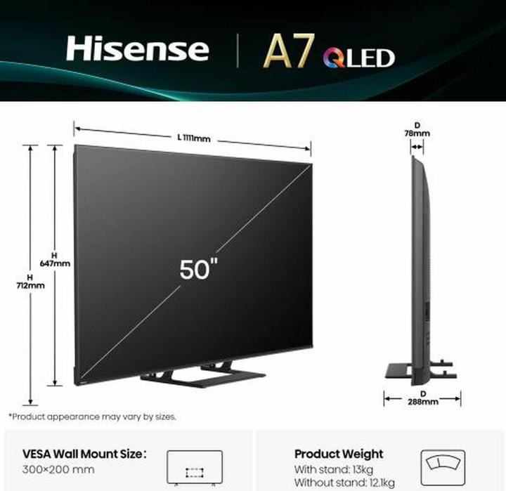 Produktbild Hisense TV 50A7Q (50", QLED, 4K, 2025)