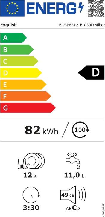 Energie-Label Exquisit EGSP6312-E-030DE silber, Geschirrspüler (Einbaugerät)