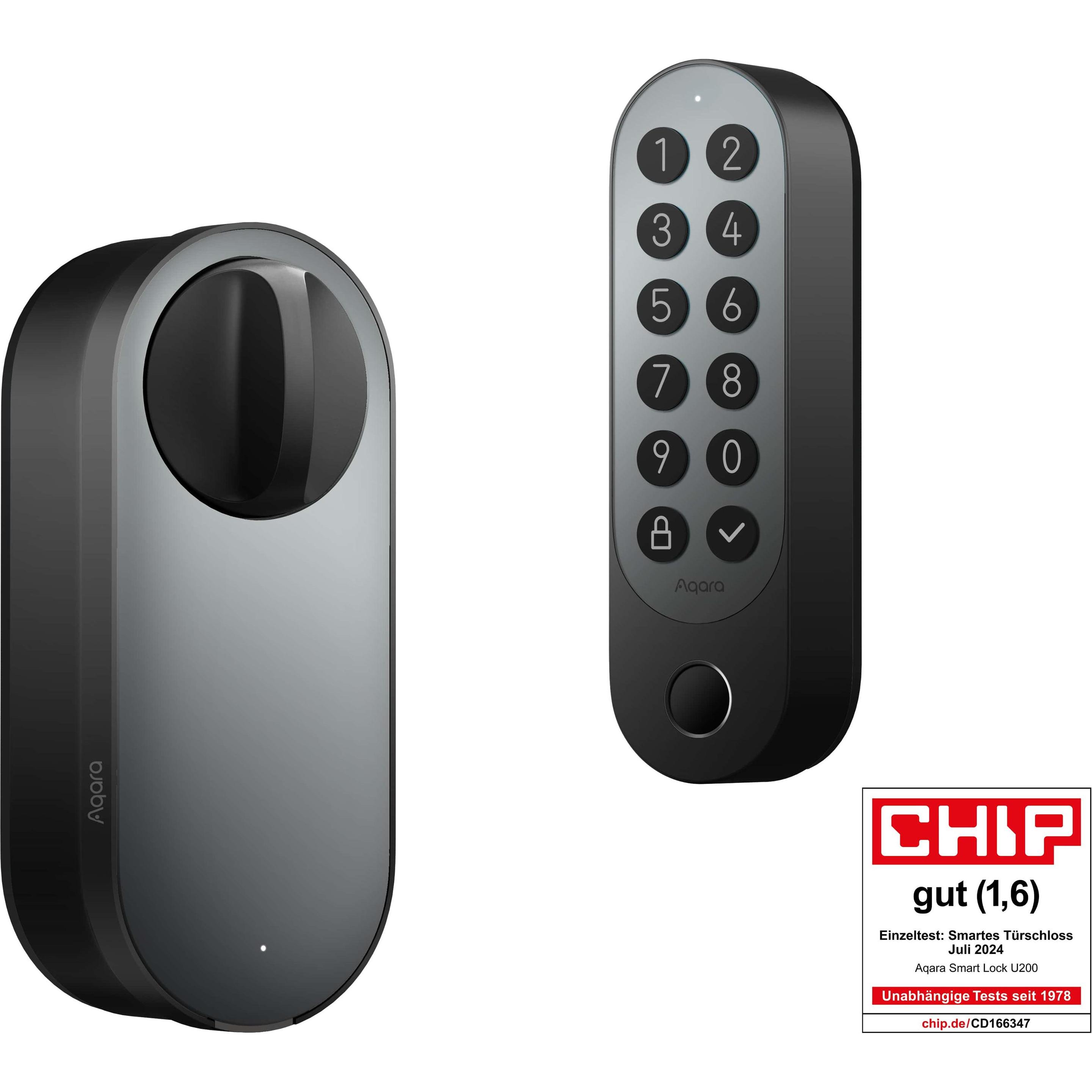 Aqara, Controllo degli accessi, Smart Lock U200 Nero, EL-D02E (Chiave, Impronta, Bluetooth, Smartphone, Combinazione numerica elettronica, Scheda chia