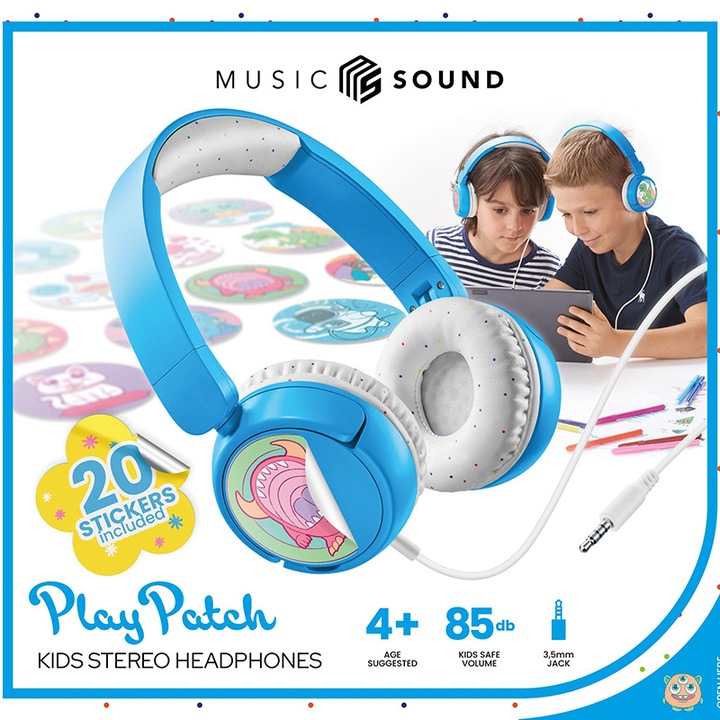 Produktbild Cellularline Music Sound Play Patch – On-Ear-Kopfhörer für Kinder (Hellblau)
