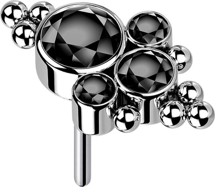 Image du produit Star Piercing Threadless argent boules quatre cristaux noir (sans laiton, Titane)