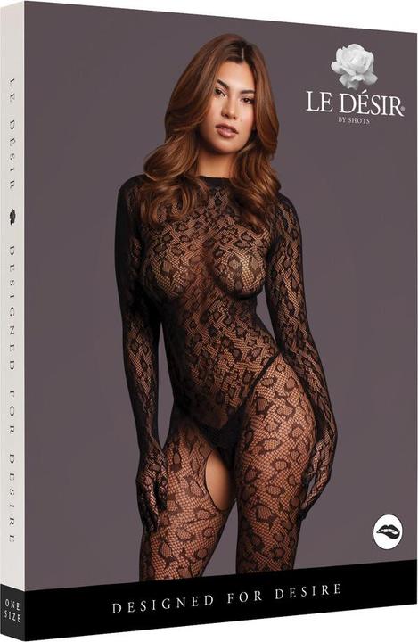 Produktbild Le Désir Roxy - Leopard Open Knit Cat Suit - One Size - Black (One Size)