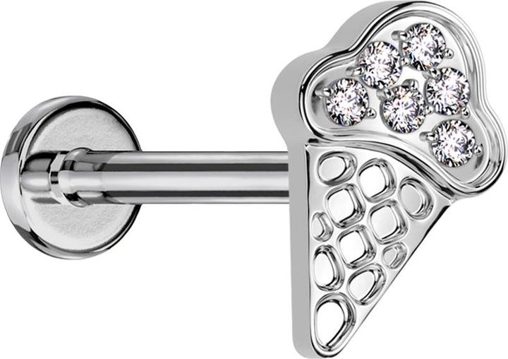 Actual product image Star Piercing Micro labret internal thread silver ice cream cone silver crystals silver (Titanium, without brass)